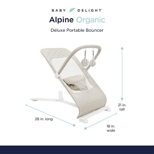 Baby Delight Alpine Deluxe Portable Bouncer, Infant, 0-6 Months, 100% GOTS Certified Cotton Fabrics, Organic Oat