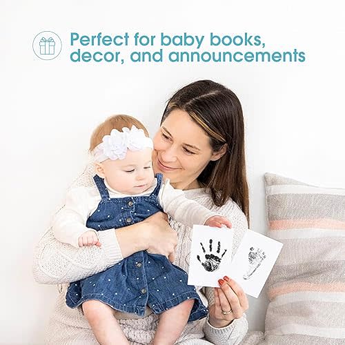 Pearhead Newborn Baby Handprint and Footprint Kit - No Mess Clean-Touch Ink Pad With Impression Cards, Safe for Skin, Perfect Keepsake for Family, Acid-Free, Black