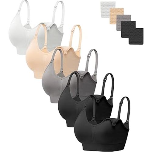 HBselect Women Maternity Bras 5 Pack Nursing Bras for Breastfeeding Seamless Pregnancy Sleep Bralette with Extra Extenders