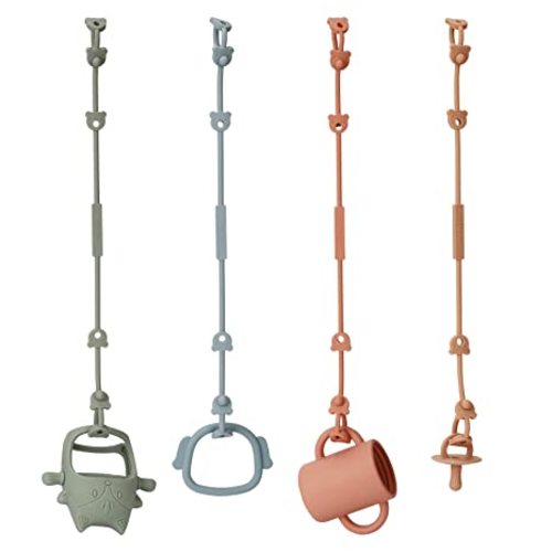 4 Pack Toy Safety Straps, Stretchable Silicone Pacifier Chains | Adjustable Baby Bottle Teethers Harness Strollers Straps for High Chair, Hanging Baskets, Cribs, Car Seat, Shopping Trolley