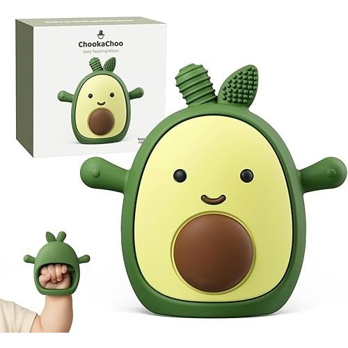 ChooKaChoo Baby Teething Toy Silicone Avocado Teething Mitten for Babies Over 3 Months Anti Dropping Wrist Hand Teethers Baby Chew Toys for Sucking Needs, BPA Free (Patent Pending)