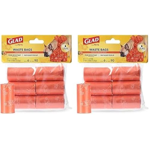 GLAD for Pets Large Dog Waste Bags, Scented, Tear-Resistant, 6 Rolls | Heavy Duty Dog Poop Bags for Fast and Easy Dog Waste Cleanup | 6 Rolls Waste Bags, 90 Bags Total (Pack of 2) FF19546