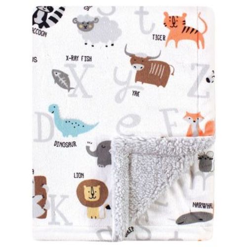 Hudson Baby Infant Plush Blanket With Faux Shearling Back, Alphabet Animals, One Size : Target