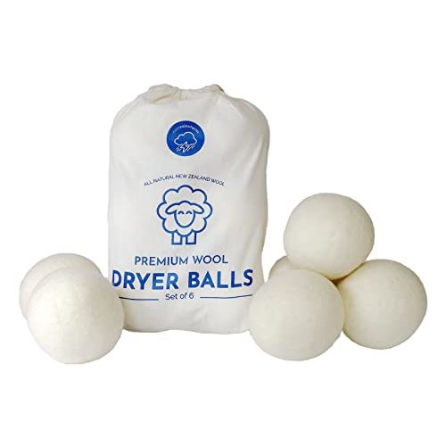 Premium Wool Dryer Balls - Pack of 6 - Eco-Friendly, Reusable, Natural Fabric Softener, New Zealand Wool, Saves Time and Money (White)