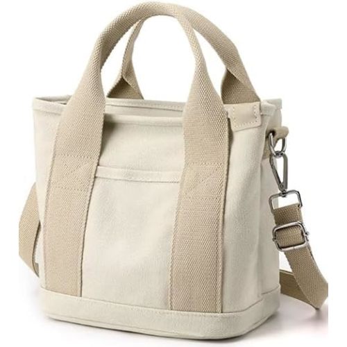 Small Tote Bag with Zipper, 2024 Canvas Multi-Pocket Crossbody Bag Shoulder Bag Satchel Hobo Bag Messenger Bag