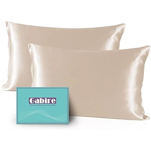 Mulberry Silk Pillowcases Set of 2, Both Sides Real Silk Pillow Covers for Hair and Skin Cool Pillowcase Organic Silk Pillowcase 2 Pack with Hidden Zipper, Champagne, King (20"×36")