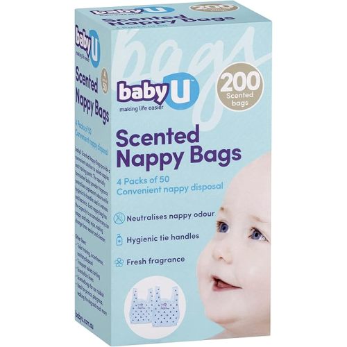 babyU Scented Nappy Bags Convenient Nappy Disposal Neutralises Nappy Odour Hygienic Tie Handles 200pk