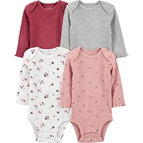 Simple Joys by Carter's Baby Girls' Pointelle Long-Sleeve Bodysuits, Pack of 4