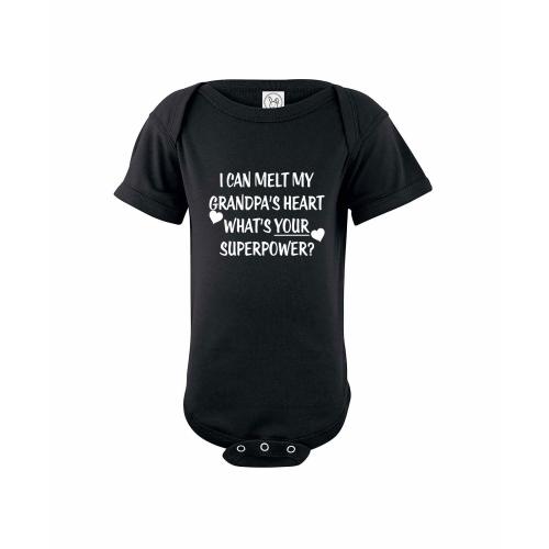 I Can Melt Grandpa's Heart - Unisex Baby Cotton Bodysuit - Funny Infant One-Piece Romper Outfit (6 Months, Black)