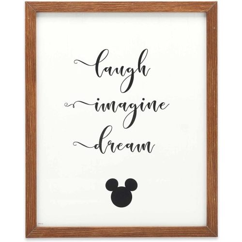 Disney Mickey Mouse Laugh Imagine Dream Framed Wood Wall Decor - Inspirational Disney Wall Art for Home Decorating - White/Black