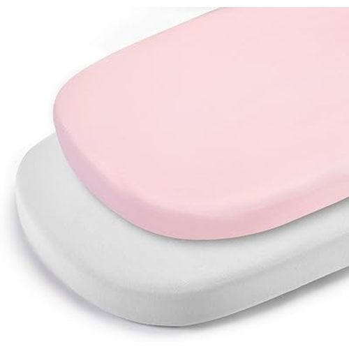 TILLYOU Baby Bassinet Sheets for Girls Boys, Fit for Hourglass Oval Rectangle Bassinet Mattress Sheets, 33”X16”, 2 Pack Gray and Pink