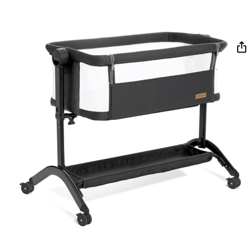 Bassinet Bedside Sleeper - All-Mesh Design, Portable Bedside Bassinet for Baby with Washable Mattress, 5 Adjustable Heights (Black)