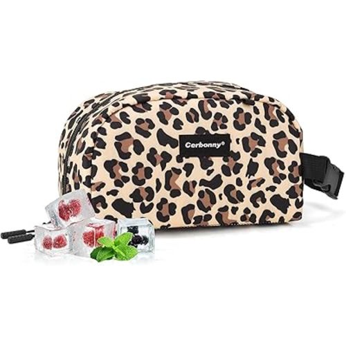 Cerbonny Small Cooler Bag Freezable Lunch Bag for Work School Travel, Leak-proof, Insulated, Waterproof, Brown Leopard