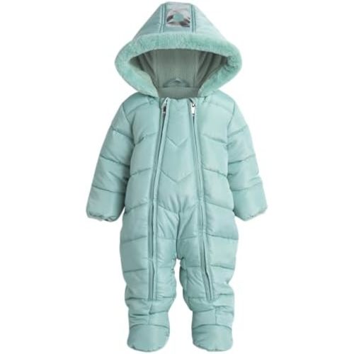 DKNY Baby Girls Snowsuit - Soft Fleece Lined Hooded Winter Pram Baby Snowsuit Outerwear for Newborns & Infants (Sizes 3-9M)