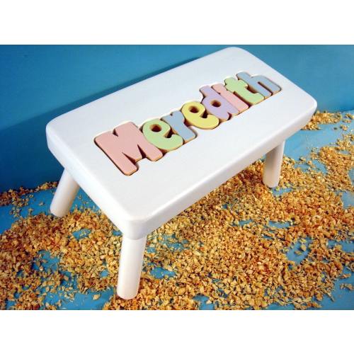 Personalized Puzzle Stool White Finish.