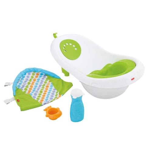 Fisher-Price Baby to Toddler Bath 4-In-1 Sling ‘N Seat Tub with Removable Infant Support and 2 Toys, Green