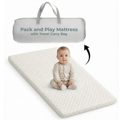 Pack and Play Mattress w/ Travel Carry Bag, Playard Mattress 38"x26" Pack N Play Mattress Topper Washable Waterproof Cover. Hypoallergenic 1.5" Thick