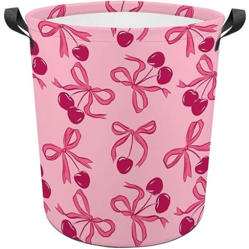 Pink Bows Cherry Laundry Basket Laundry Hamper Clothes Hamper Toy Storage Bin for Bedroom Bathroom