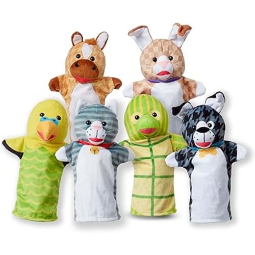 Melissa & Doug Barn Buddies Hand Puppets, Set of 6 (Cow, Sheep, Horse, Duck, Chicken, Pig) , Multicolor