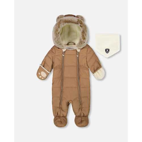 One-Piece Baby Layette Snowsuit Designed For Car Seat; Color: Chanterelle