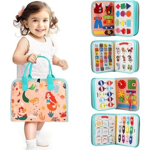 Toddler Busy Board Montessori Toys for Toddlers 1-3 Year Old Educational Activity Book Board Sensory Travel Toys Ages 2-4 Preschool Learning Fine Motor Skills Toy Quiet Book Gift for Kids
