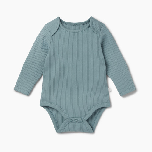 MORI Ribbed Long Sleeve Bodysuit - Sky, 3-6m