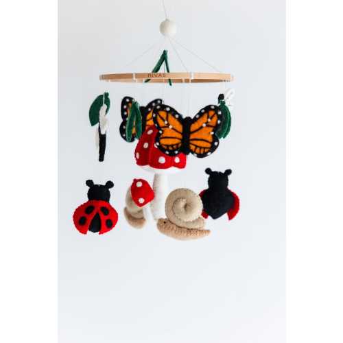 Felt Garden Crib Mobile: Handmade Mushroom, Snail, Butterfly & Ladybug