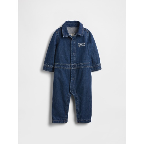 Baby Denim Bear Logo Coveralls | Gap