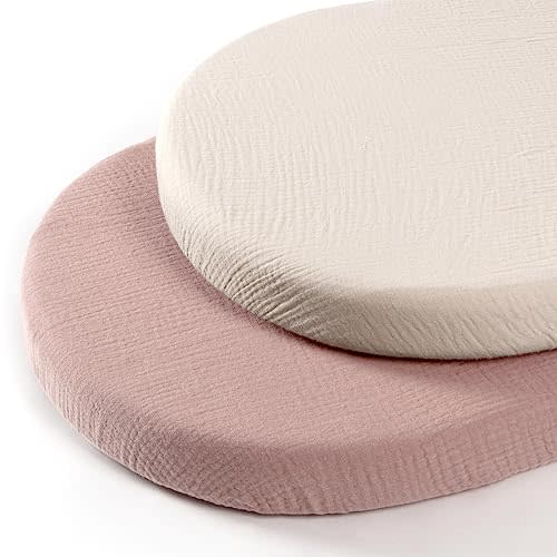 lulumoon Baby Muslin Bassinet Sheets: Cotton Bassinet Sheets Neutral for Boys and Girls - Bassinet Sheets Fitted for Oval Rectangle or Hourglass