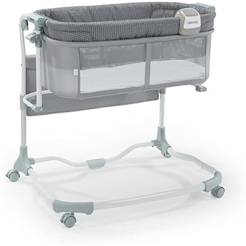 Ingenuity Dream & Grow Bedside Baby Bassinet with AirLoom Mattress, for Ages 0-12 Months, Adjustable Height - Handstitch (Grey)