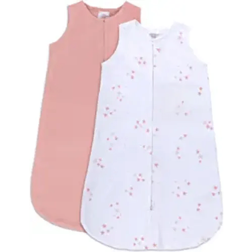 Ely's & Co. Baby Wearable Blanket│Sleep Bag 2-Pack Set - 100% Interlock Knit Cotton for Baby Girl from 0-3 Months (Dusty Rose Stars & Solid Dusty Rose)