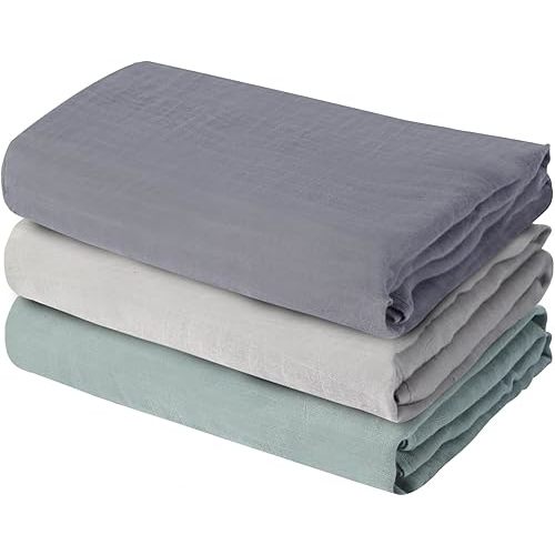 Muslin Swaddle Blankets, 3 Pack Nursery Wrap Receiving Blankets for Baby Boys and Girls, Soft Breathable Gift for Newborn