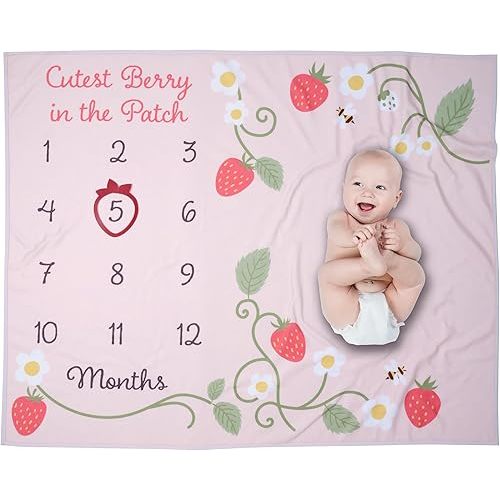 Lambs & Ivy Strawberry Patch Milestone Photo Opportunity Fleece Baby Blanket