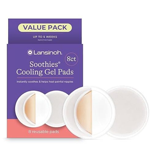 Lansinoh Soothies Cooling Gel Pads for Nursing, Baby & Postpartum Essentials, Reusable Breastfeeding Gel Pads for Sore Nipples, Cooling Relief Pads, 8 Count