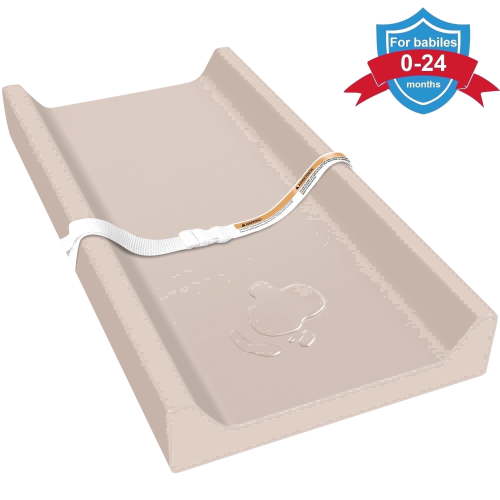 Changing Pad, Qissep Vegan Leather Baby Changing Pad, Waterproof & Wipeable Soft Diaper Changing Pad for Dresser & Table, Khaki, 32 x 16 x 4 inch