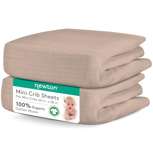 Newton Baby Mini Crib Sheets (2-Pack) | Organic Muslin Cotton, Ultra Breathable & Soft Baby Sheets, Machine Washable Baby Mattress Sheets, Fits Any Mini Sized Crib 24" x 38", Clay