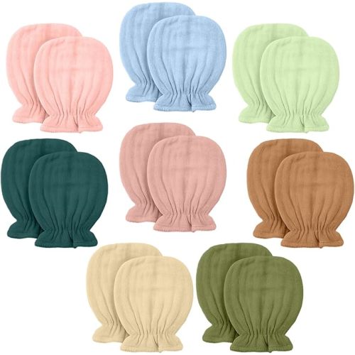 8 Pairs Baby Muslin Mittens 0-6 Months No Scratch Elastic Soft Breathable Newborn Gloves Bulk Cotton Mitt