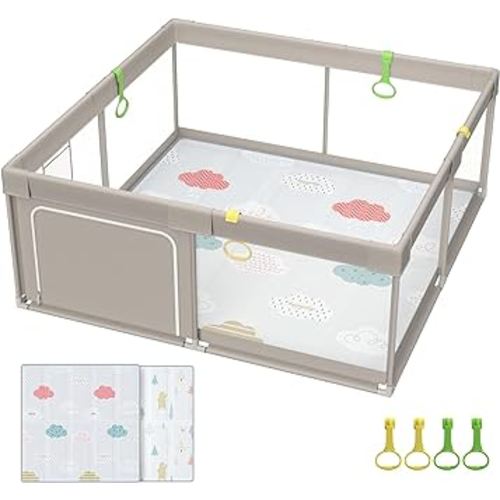 Baby Playpen with Mat, 71x59inch Playpen for Babies and Toddlers, Kids Play Pen, Extra Large Baby Playpen,Baby Fence,Big Playpen for Infants with Gate,Playard for Baby