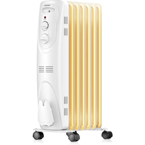 PELONIS Oil Filled Radiator Heater for indoor use Large Room Safe with Thermostat, 1500W Energy Efficient Quiet Space Heater, 3 Heat Settings, Overheat & Tip-Over, White