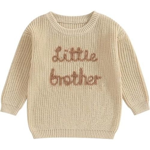Big Brother Little Brother Matching Sweaters Baby Boy Letter Embroidery Crew Neck Long Sleeve Knitted Pullovers