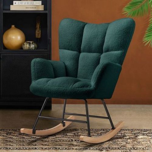 Sweetcrispy Nursery Rocking Chair High Back Plush Upholstered Glider Rocking Chair | Beige