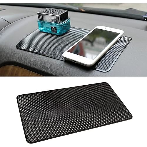 Car Dashboard Anti-Slip Rubber Pad, 10.6"x 5.9" Universal Non-Slip Car Magic Dashboard Sticky Adhesive Mat for Phones Sunglasses Keys Electronic Devices and More Use (Black/Grid)