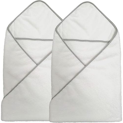 POLYTE Premium Hypoallergenic Microfiber Hooded Baby Bath Towel, 36 x 36 in, 2 Pack (White)