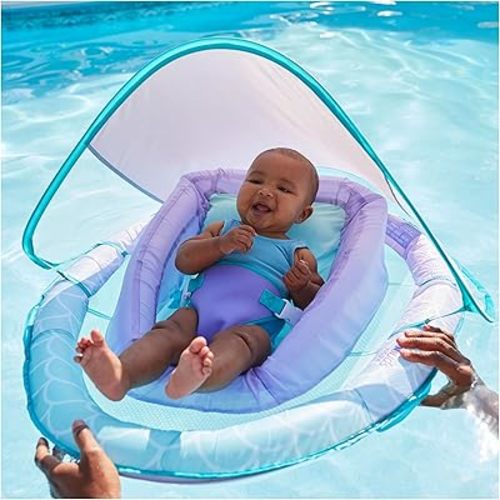 Swimways Infant Spring Float, Baby Pool Float with Canopy & UPF Protection, Swimming Pool Accessories for Kids 3-9 Months, Mermaid