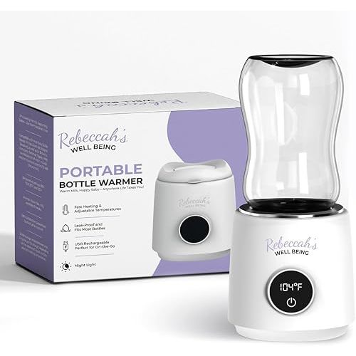 Portable Bottle Warmer for Travel with built in Nightlight, Fast 4 Heat Settings, Lightweight, Leak-Proof Design & Safe Rechargeable Baby Bottle Warmer for Breastmilk Formula or Water, Travel-Friendly