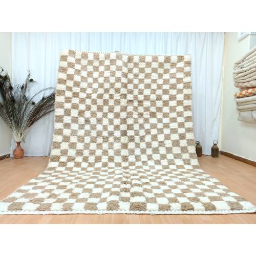 moroccan checkered rug, checkered morrocan rug, white and beige rug, checkered custom rug, beige checkered rug, wool and cotton handmade rug