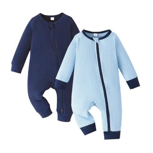 Bafeicao Unisex Baby Boy Girl 2 Pack Rompers Long Sleeve Two Way Zipper Romper One Piece Jumpsuits Clothes Sets