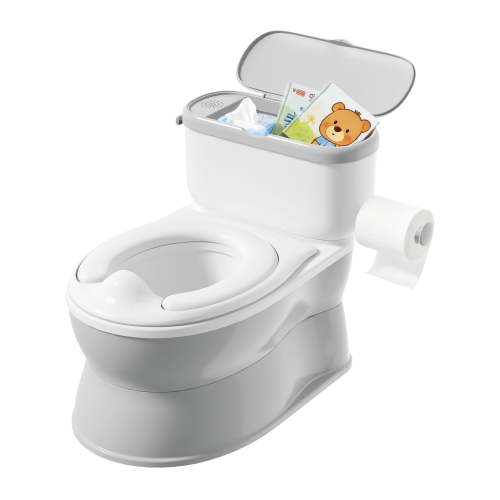 Babyomi Toddler Potty Training Toilet, 2-in-1 Portable Toilet with Detachable Training Seat, Realistic Flushing Sound, Wipes Storage and Toilet Paper Holder for Ages 1-3, Grey