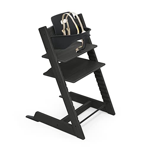 Tripp Trapp High Chair from Stokke, Oak Black - Adjustable, Convertible Chair for Toddlers, Children & Adults - includes Baby Set with Removable Harness for Ages 6-36 Months - Made with Oak Wood