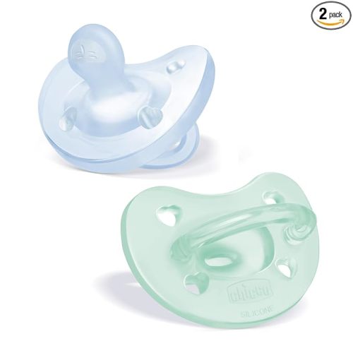 Chicco PhysioForma Silicone Orthodontic Pacifier, 0-6m | 100% Soft Silicone | Supports Breathing & Oral Development | Satin-Textured Nipple | Includes Sterilizing Case | BPA Free | Blue/Green, 2pk
